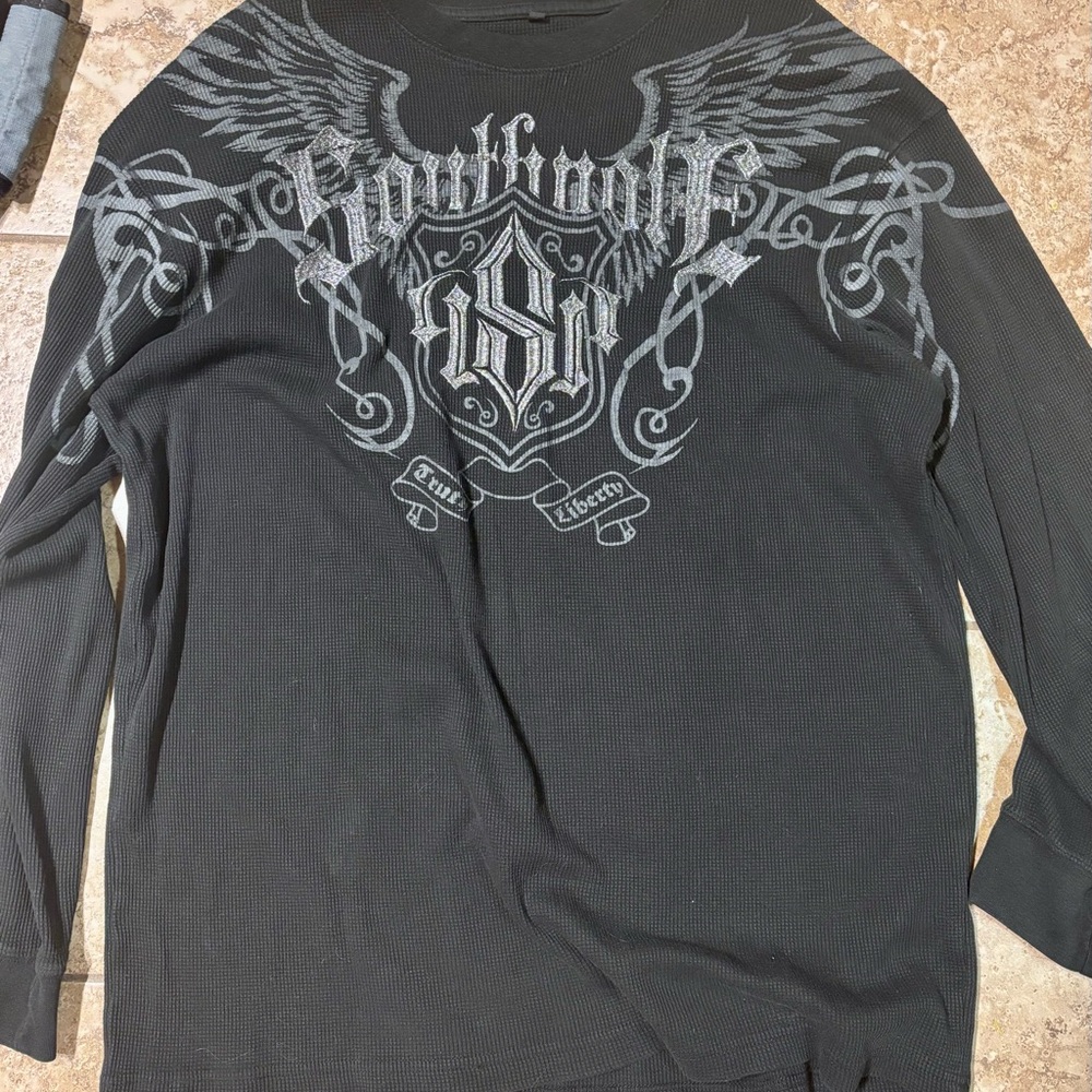 Southpole Thermal Long Sleeve Shirt Men’s Black Graphic Wings True Liberty Sz XL